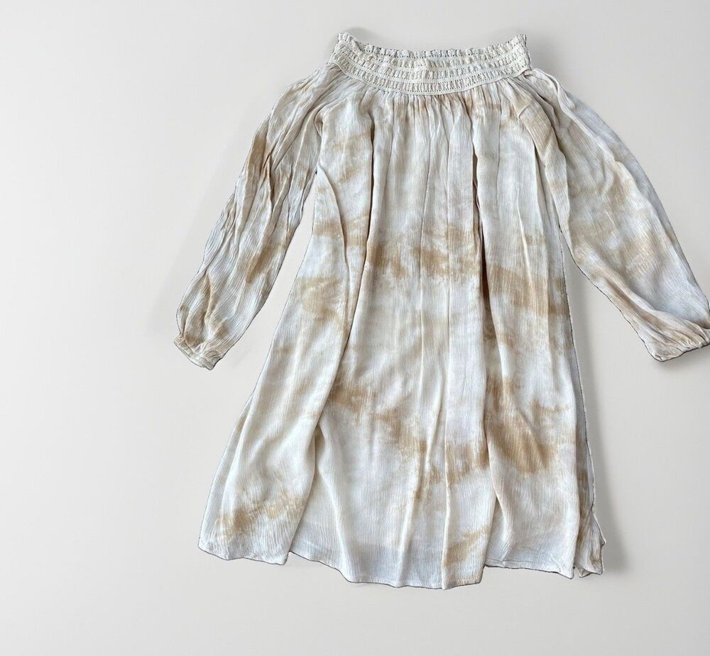 Rokoko Off the Shoulder Mini Dress Size S Beige Tie Dye Boho Festival